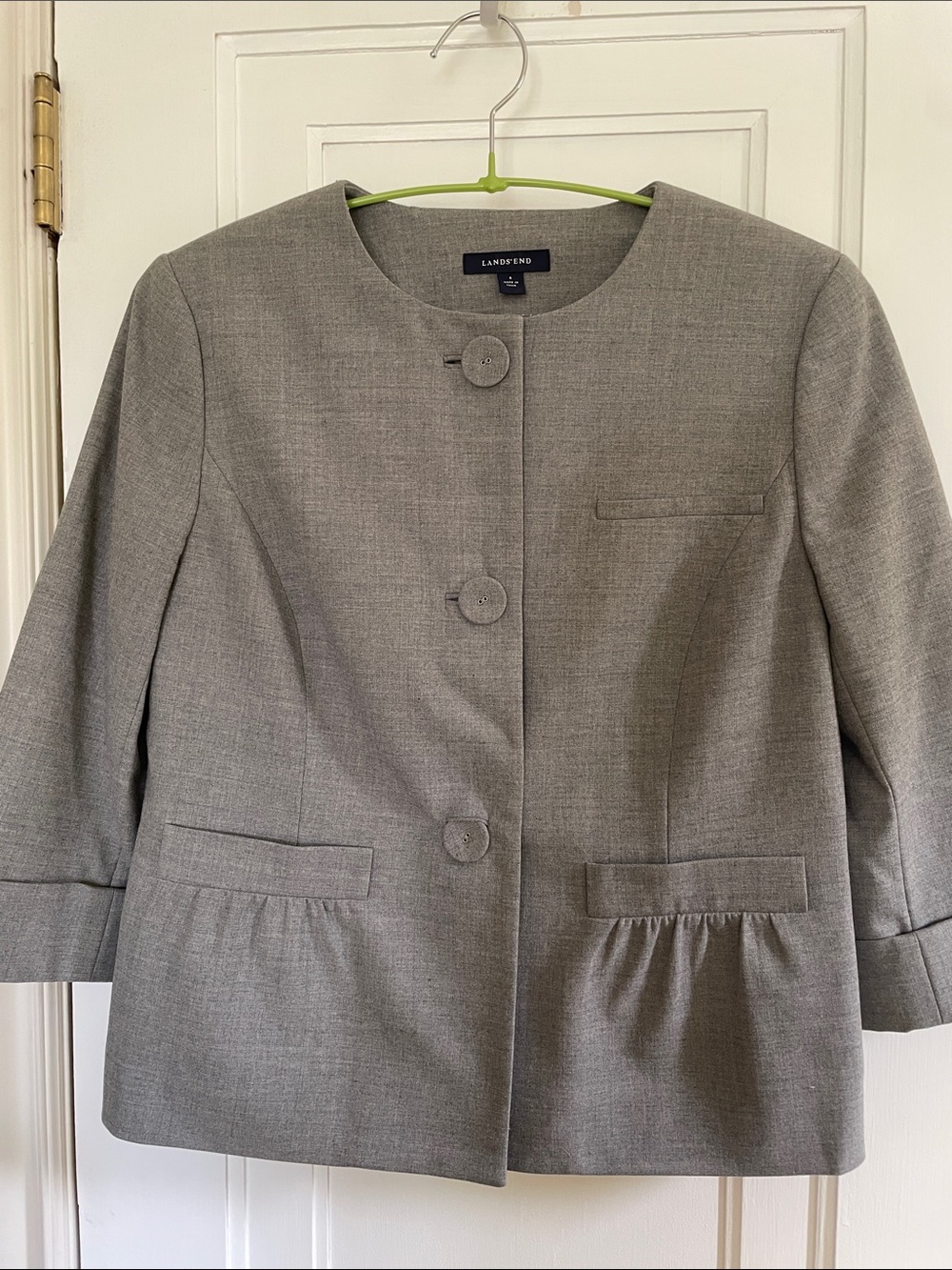 Lands' End Women's Light Gray Collarless Button Jacket